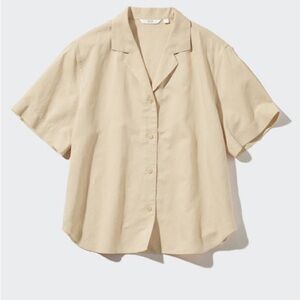 Uniqlo Linen Blend Cream‎ Short Sleeve Oversized Relaxed Shirt- size S